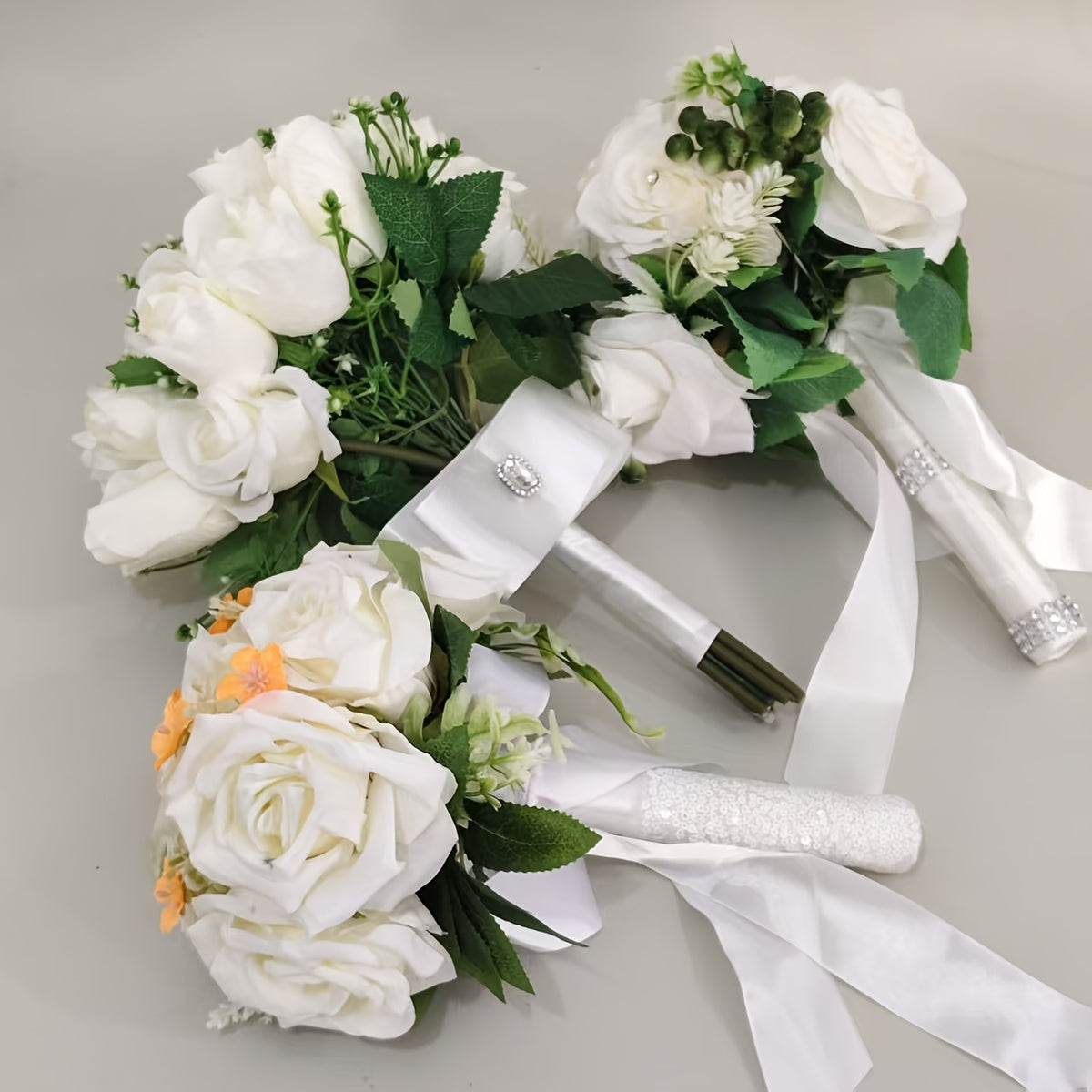 A Faux Bridal Bouquet with Green Leaves for a Forest-Themed Wedding, Perfect for Home Decoration