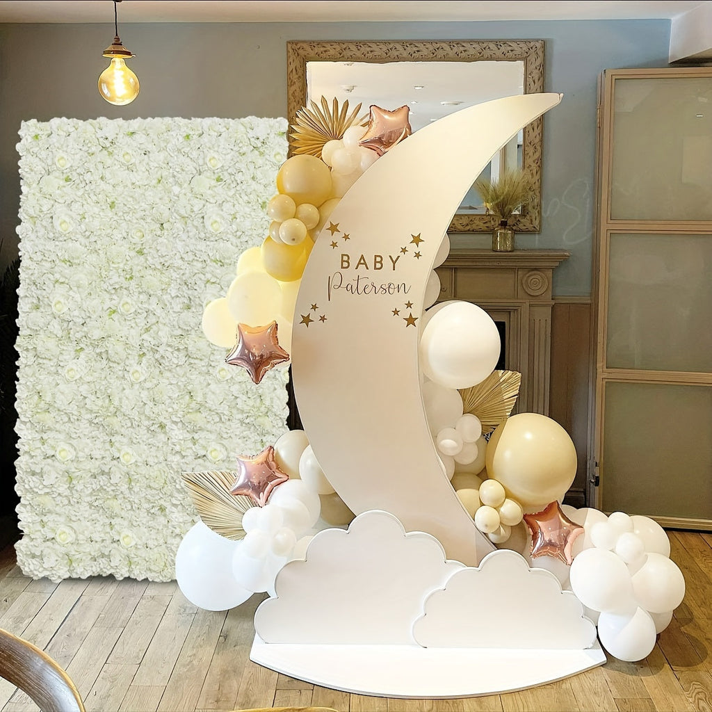 6pcs Artificial White Roses Wall Decor, 15x15 Inch Polyester Flower Panels Backdrops for Wedding, Bridal Shower, Birthday, Anniversary, Seasonal Events - No Electricity Needed, Featherless