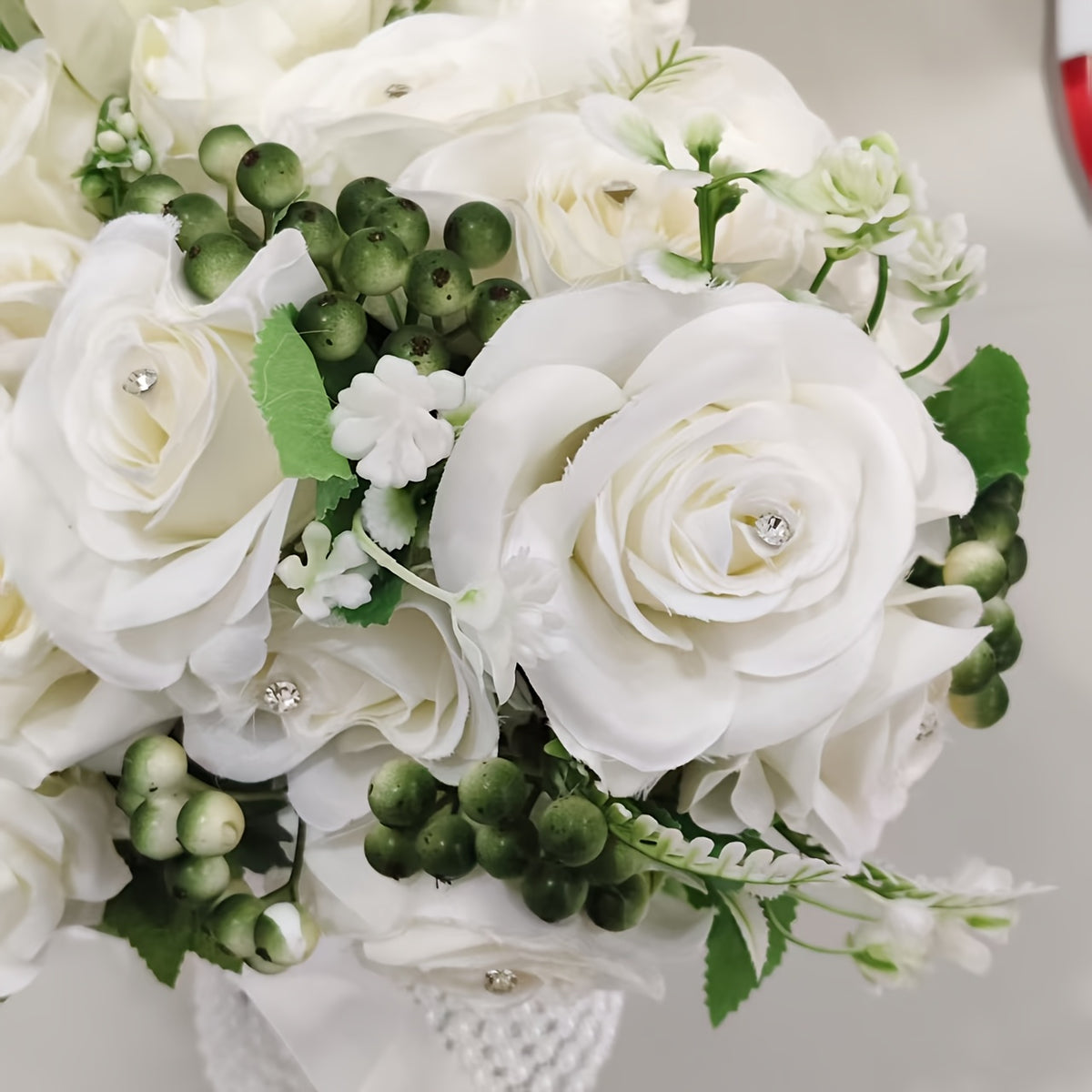 A Faux Bridal Bouquet with Green Leaves for a Forest-Themed Wedding, Perfect for Home Decoration