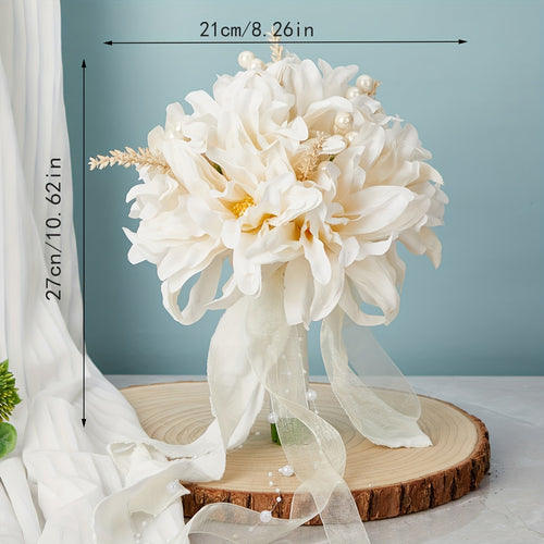 1-Pack Korean Style Bridal Artificial Hand Bouquet, New Wedding Bride Ribbon Artificial Hand Bouquet