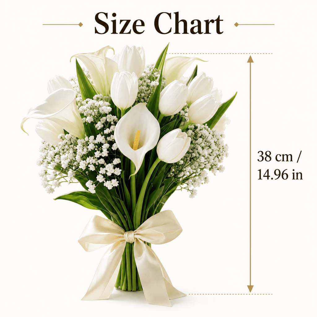 32pcs Artificial White Flower Bouquet, Fake Calla Lily Tulip Baby's Breath Mix Arrangement, Wedding Bridal Handheld Bouquet for Ceremony Home Table Centerpiece Party Decor