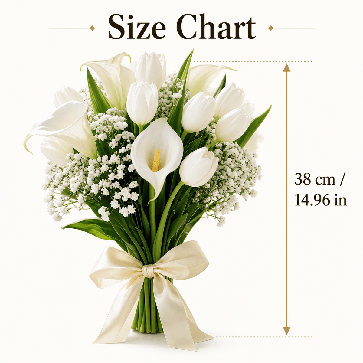 32pcs Artificial White Flower Bouquet, Fake Calla Lily Tulip Baby's Breath Mix Arrangement, Wedding Bridal Handheld Bouquet for Ceremony Home Table Centerpiece Party Decor