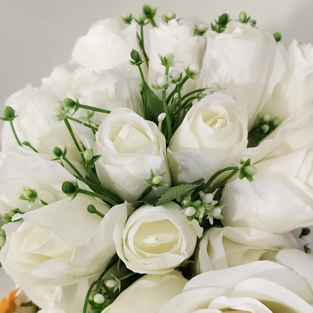 A Faux Bridal Bouquet with Green Leaves for a Forest-Themed Wedding, Perfect for Home Decoration