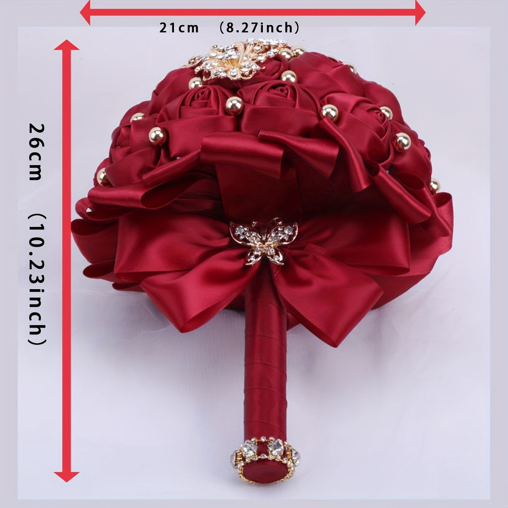 1pc 1pcs Western Wedding Bouquet with Roses - Soft Color Scheme Hand Boule for Brides, Bridesmaids, Church & Lawn Ceremonies, Indoor Receptions - Elegant Flower Arrangement Suitable for Weddings and Engagement Photo Props
