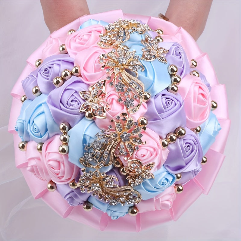 1pc 1pcs Western Wedding Bouquet with Roses - Soft Color Scheme Hand Boule for Brides, Bridesmaids, Church & Lawn Ceremonies, Indoor Receptions - Elegant Flower Arrangement Suitable for Weddings and Engagement Photo Props