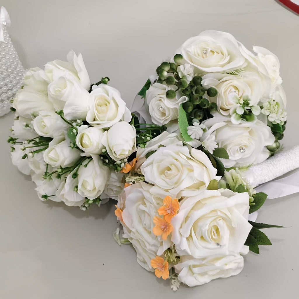 A Faux Bridal Bouquet with Green Leaves for a Forest-Themed Wedding, Perfect for Home Decoration