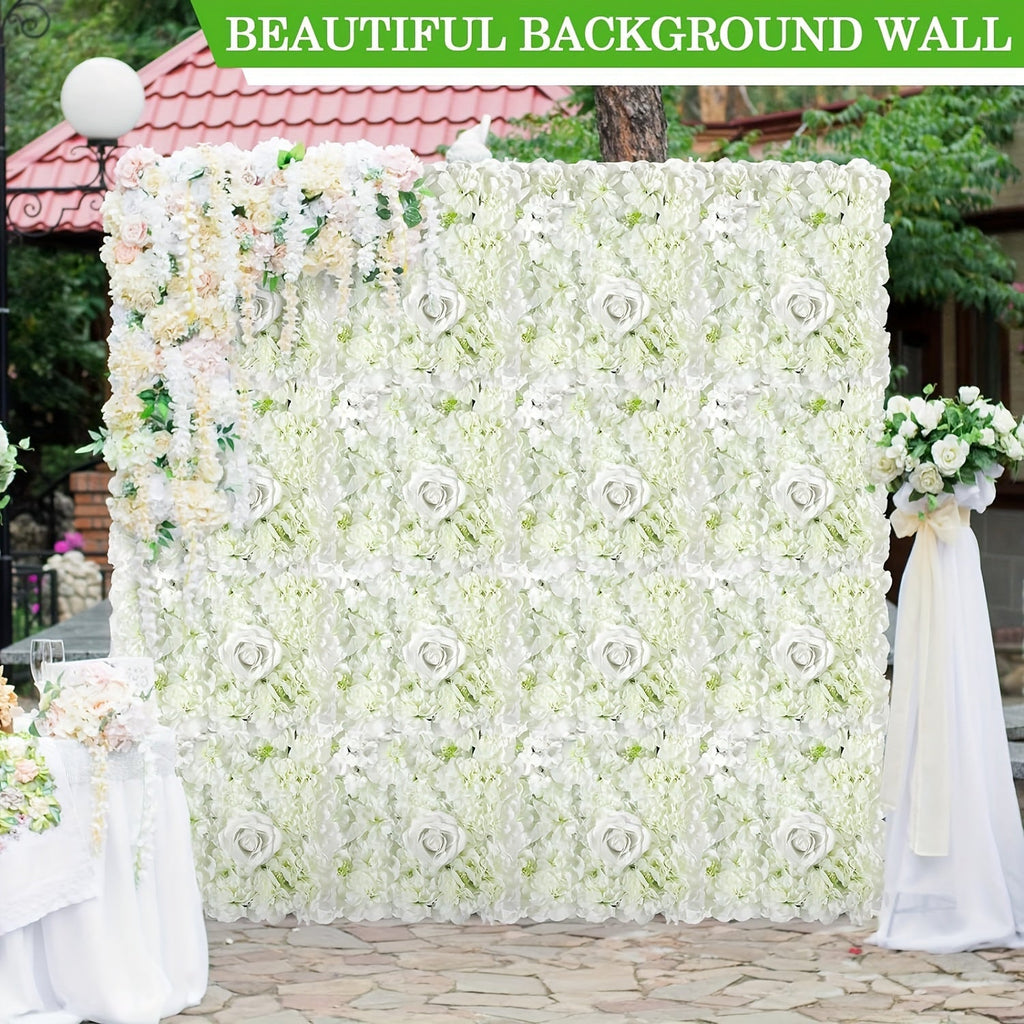 6pcs Artificial White Roses Wall Decor, 15x15 Inch Polyester Flower Panels Backdrops for Wedding, Bridal Shower, Birthday, Anniversary, Seasonal Events - No Electricity Needed, Featherless