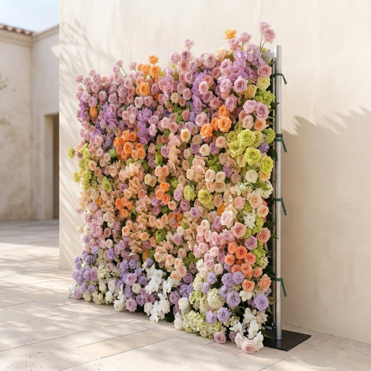 Camilvella: Premium 5D Pastel Rainbow Silk Flower Wall with Cascading Orchids & Hydrangeas for Modern Dreamy Parties Free Shipping