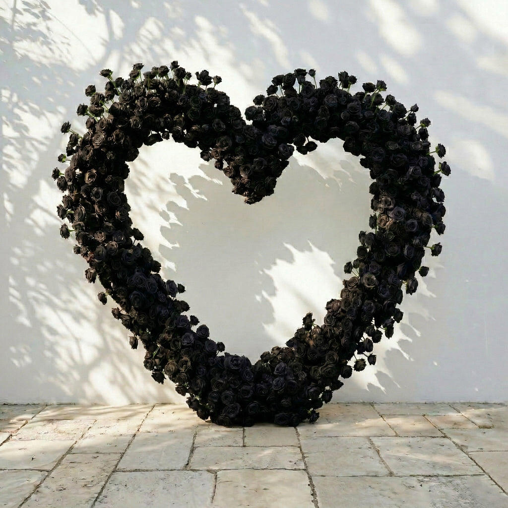 Avenya: Midnight Black Flower Heart Arch Decroation for Luxury Events & Parties | Ceremony & Event Decor