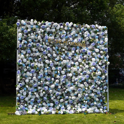 Betty：5D Blue Fabric Artificial rolling up curtain flower wall Free Shipping