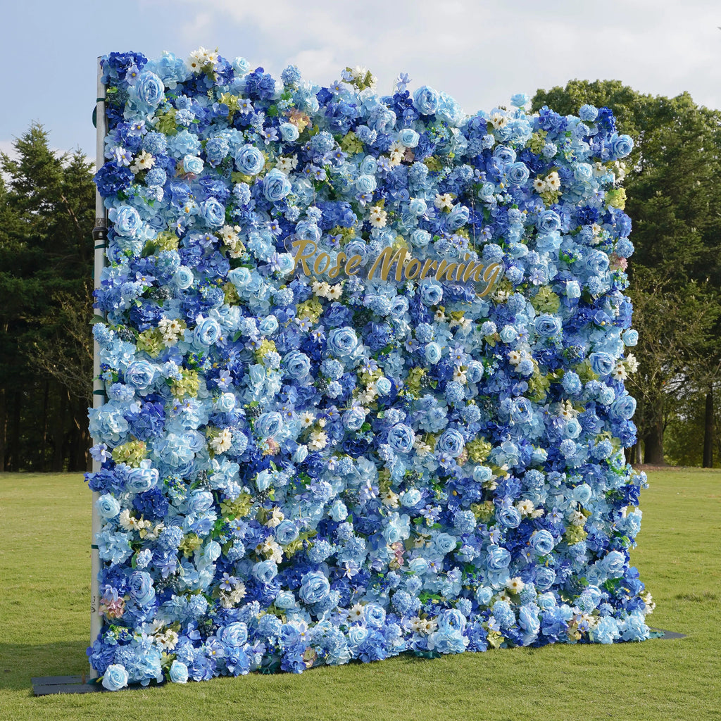 Blue：5D Fabric Artificial rolling up curtain flower wall Free Shipping