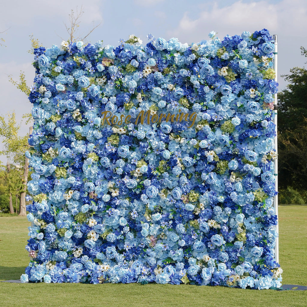 Blue：5D Fabric Artificial rolling up curtain flower wall Free Shipping