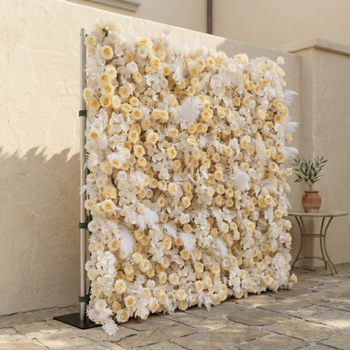 Caelsira: Luxury 5D Champagne & Cream Silk Rose Flower Wall Roll-Up Fabric Backdrop for Grand Estate Weddings Free Shipping
