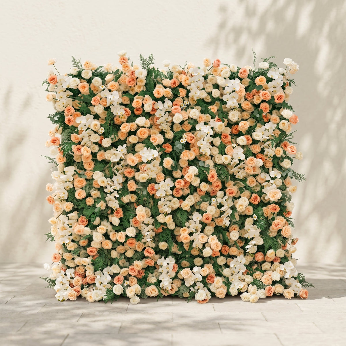 Calorae:Luxury 5D Peach & Ivory Floral Wall with Greenery Roll-Up Backdrop for Rustic Garden Weddings Free Shipping