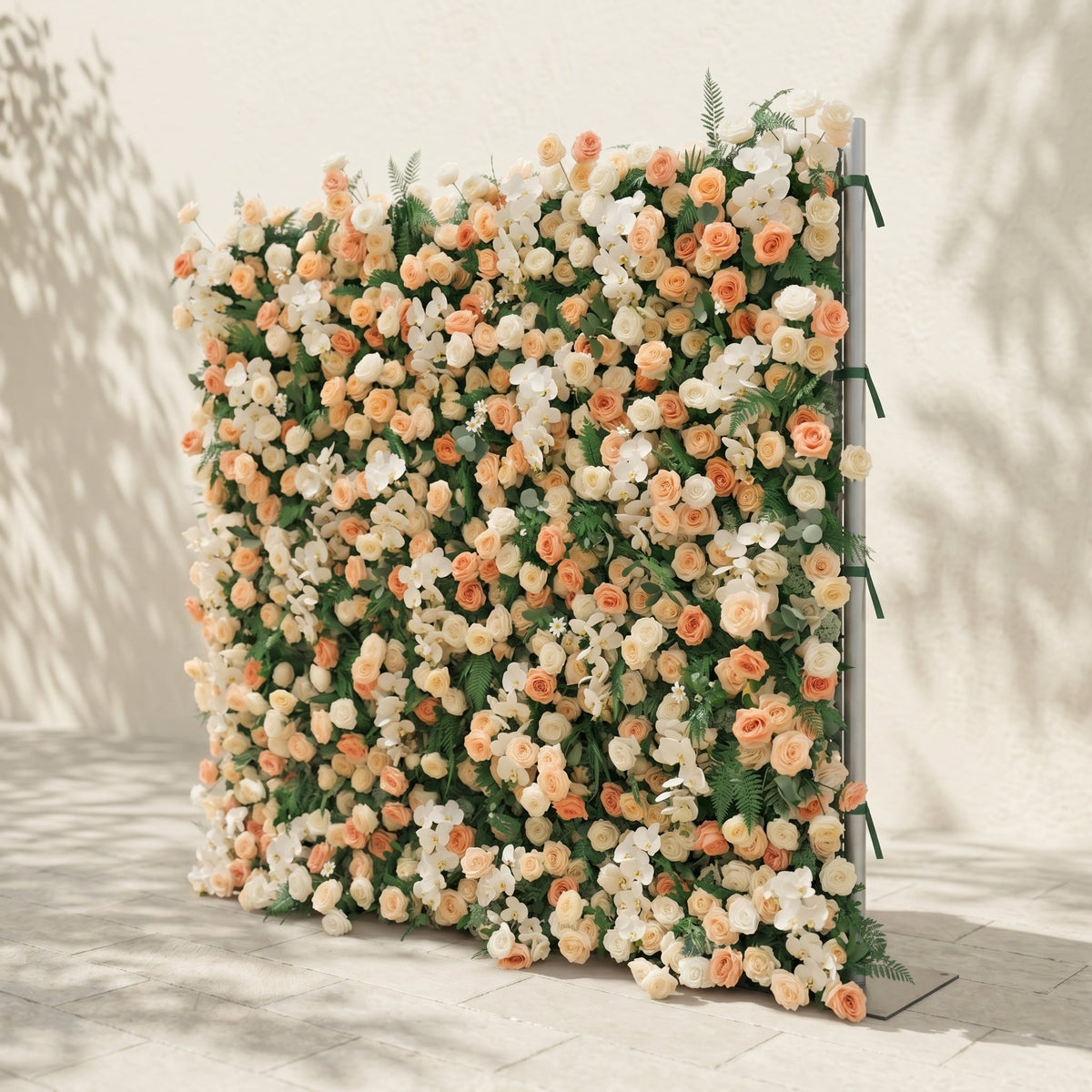 Calorae:Luxury 5D Peach & Ivory Floral Wall with Greenery Roll-Up Backdrop for Rustic Garden Weddings Free Shipping