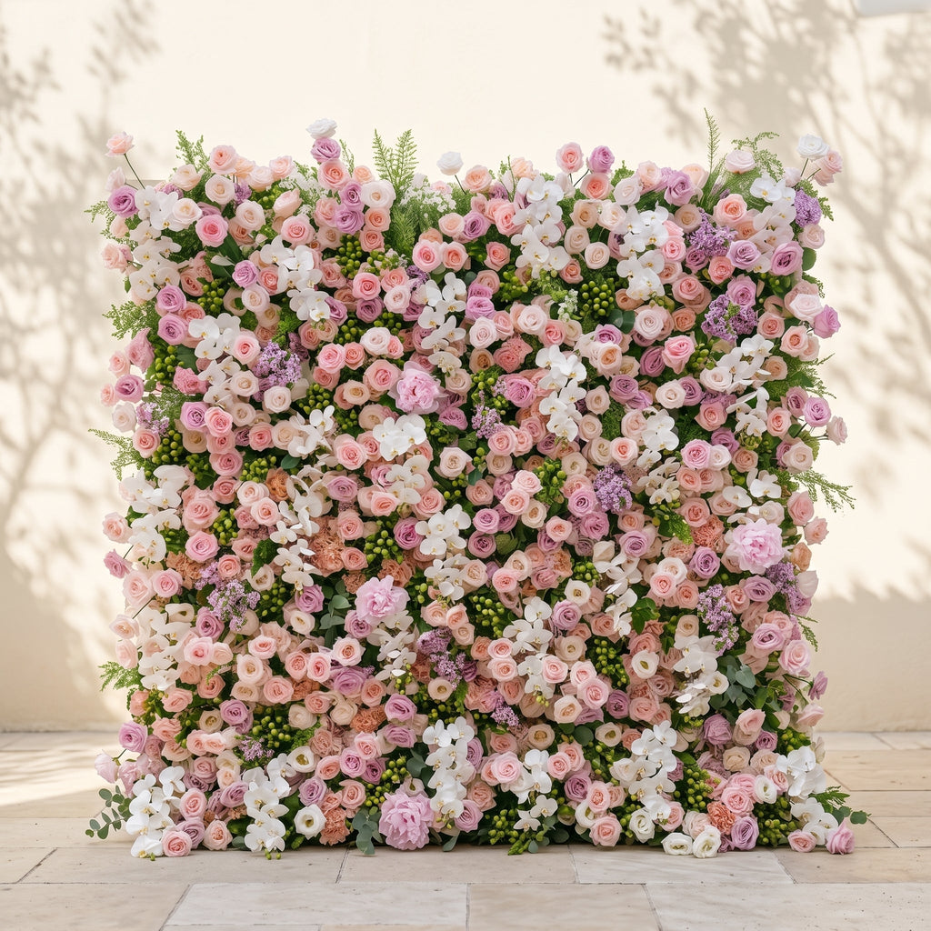 Calrielle:5D Mixed Blush Pink, Peach & Ivory White Silk Rose Flower Wall Roll-Up Fabric Backdrop for Romantic Weddings & Proposals Free Shipping