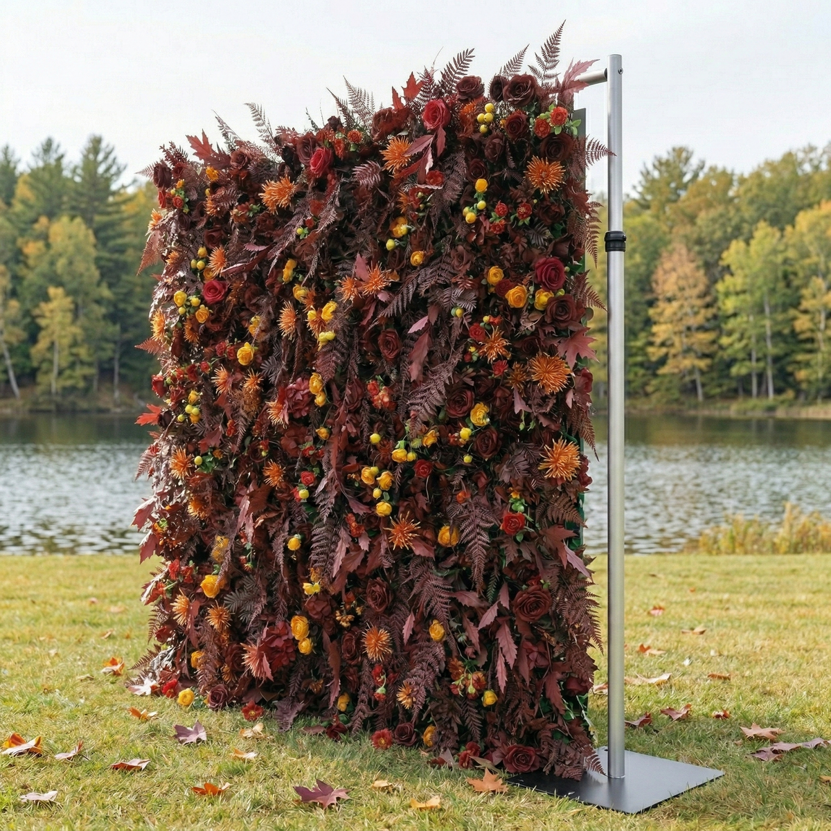Caterina: 5D Burgundy & Burnt Orange Silk Floral Wall Roll-Up Fabric Backdrop for Vintage Weddings & Events Free Shipping