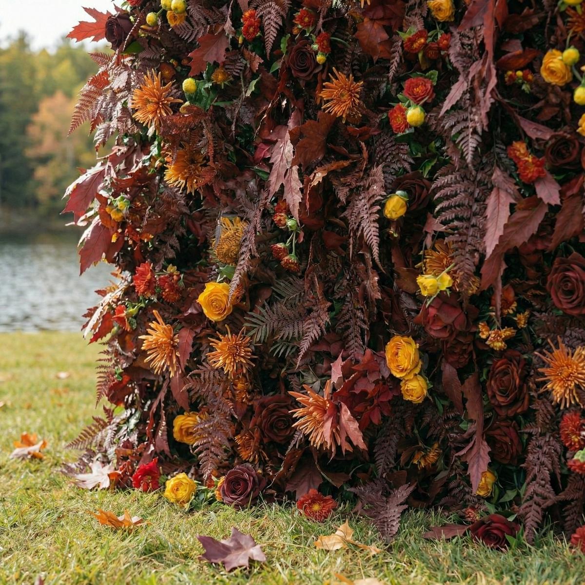 Caterina: 5D Burgundy & Burnt Orange Silk Floral Wall Roll-Up Fabric Backdrop for Vintage Weddings & Events Free Shipping