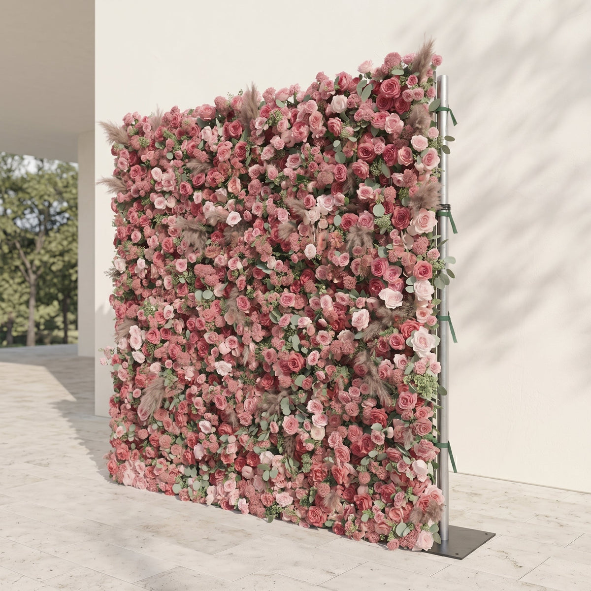 Cloressa: Luxury 5D Dusty Rose & Nude Pink Silk Floral Wall with Dried Pampas Grass for Modern Weddings Free Shipping