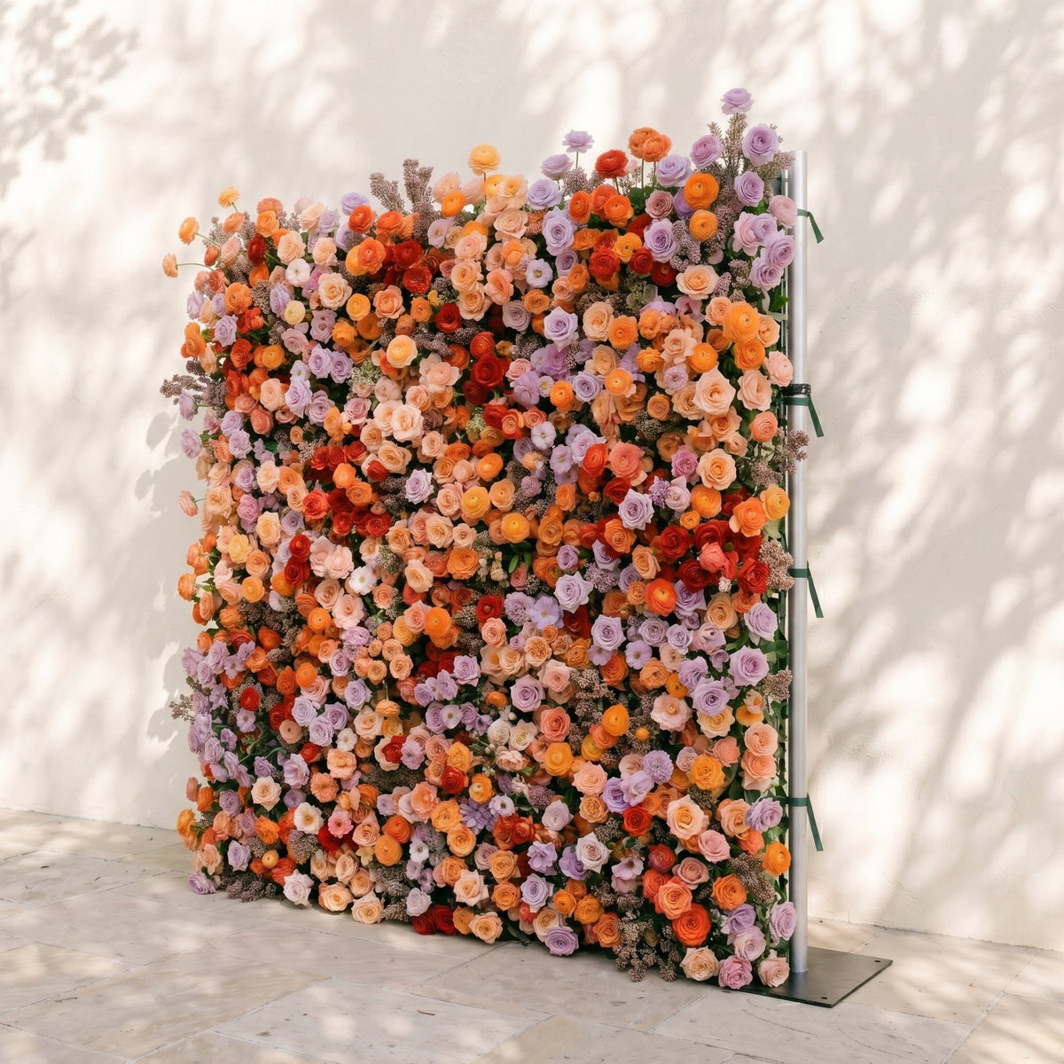 Daelyne: Luxury 5D Sunset Orange & Lavender Silk Floral Wall Roll-Up Fabric Backdrop for Warm Summer Weddings Free Shipping