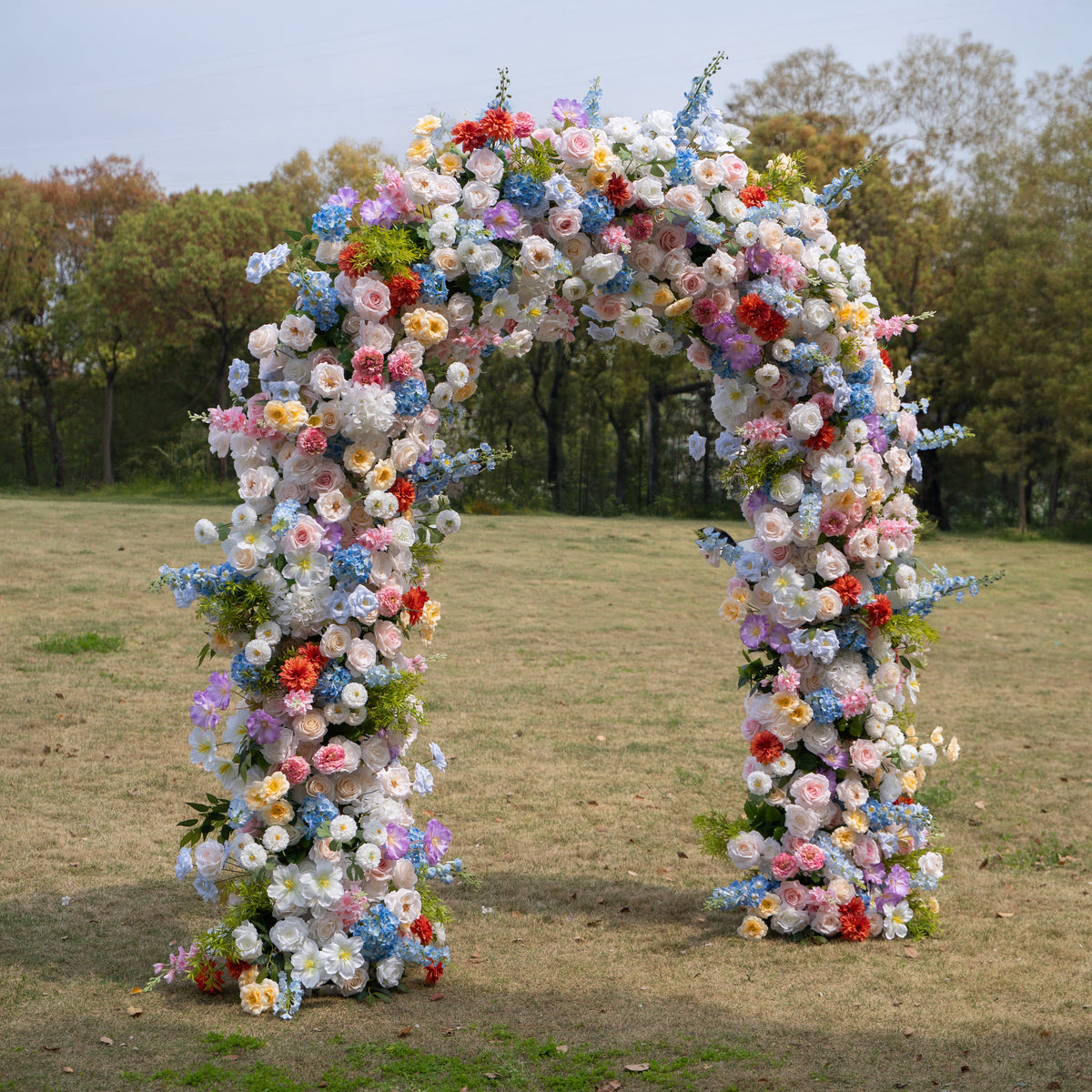 Devi: 2026 Multi-Color Wildflower Arch with Delphinium for Garden Weddings & Parties (Frame Included) | Wedding Floral Decor