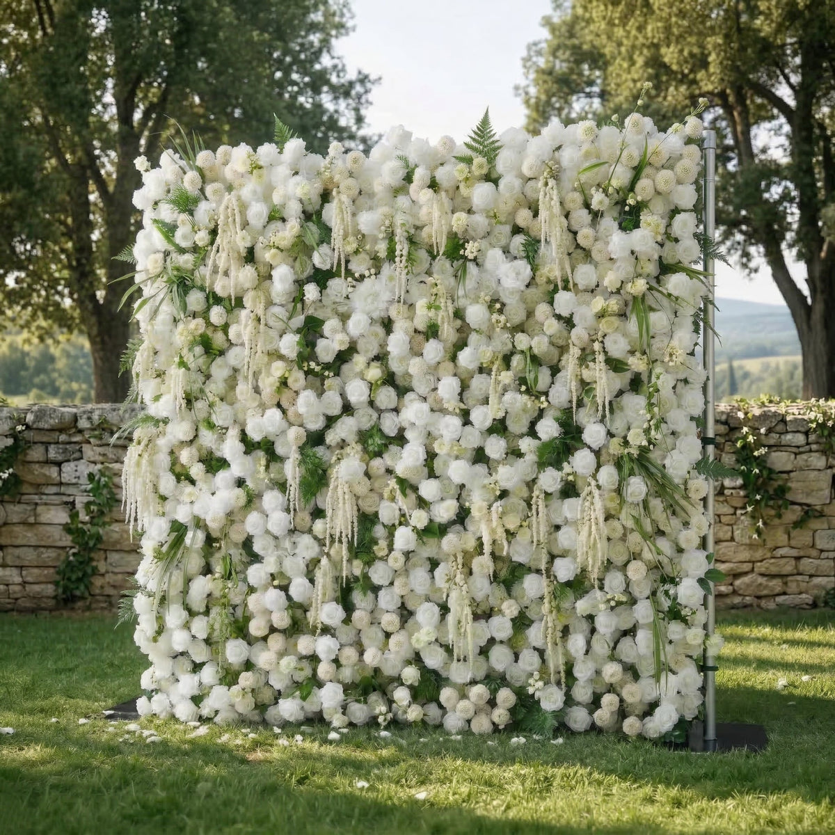 Elunara: 5D White Rose Flower Wall with Drooping Foliage Roll-Up Fabric Backdrop for Luxury Events Decor Free Shipping