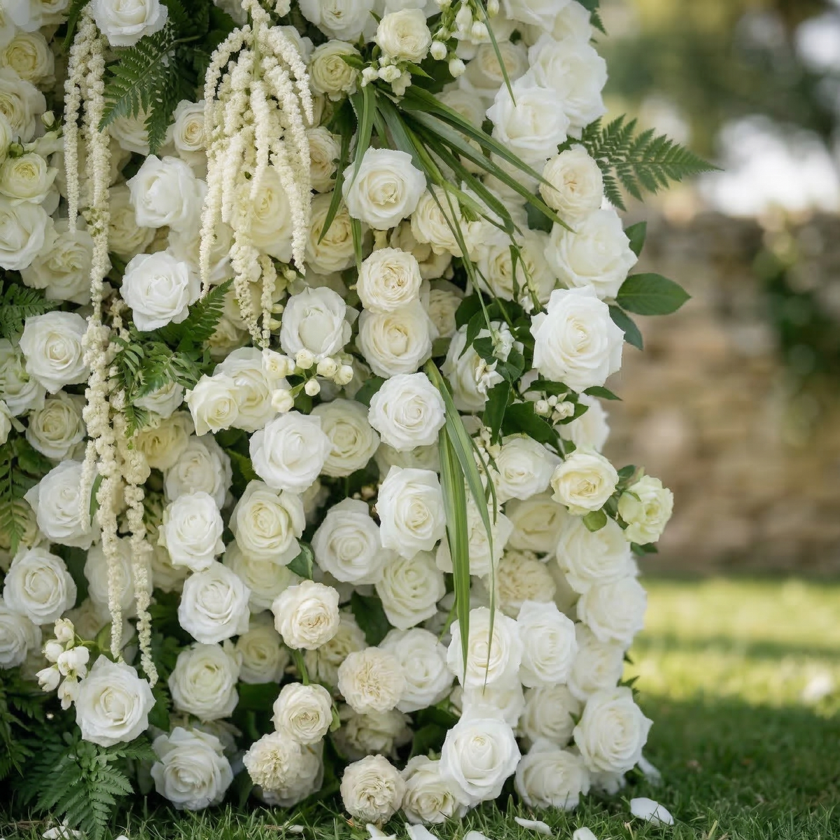 Elunara: 5D White Rose Flower Wall with Drooping Foliage Roll-Up Fabric Backdrop for Luxury Events Decor Free Shipping