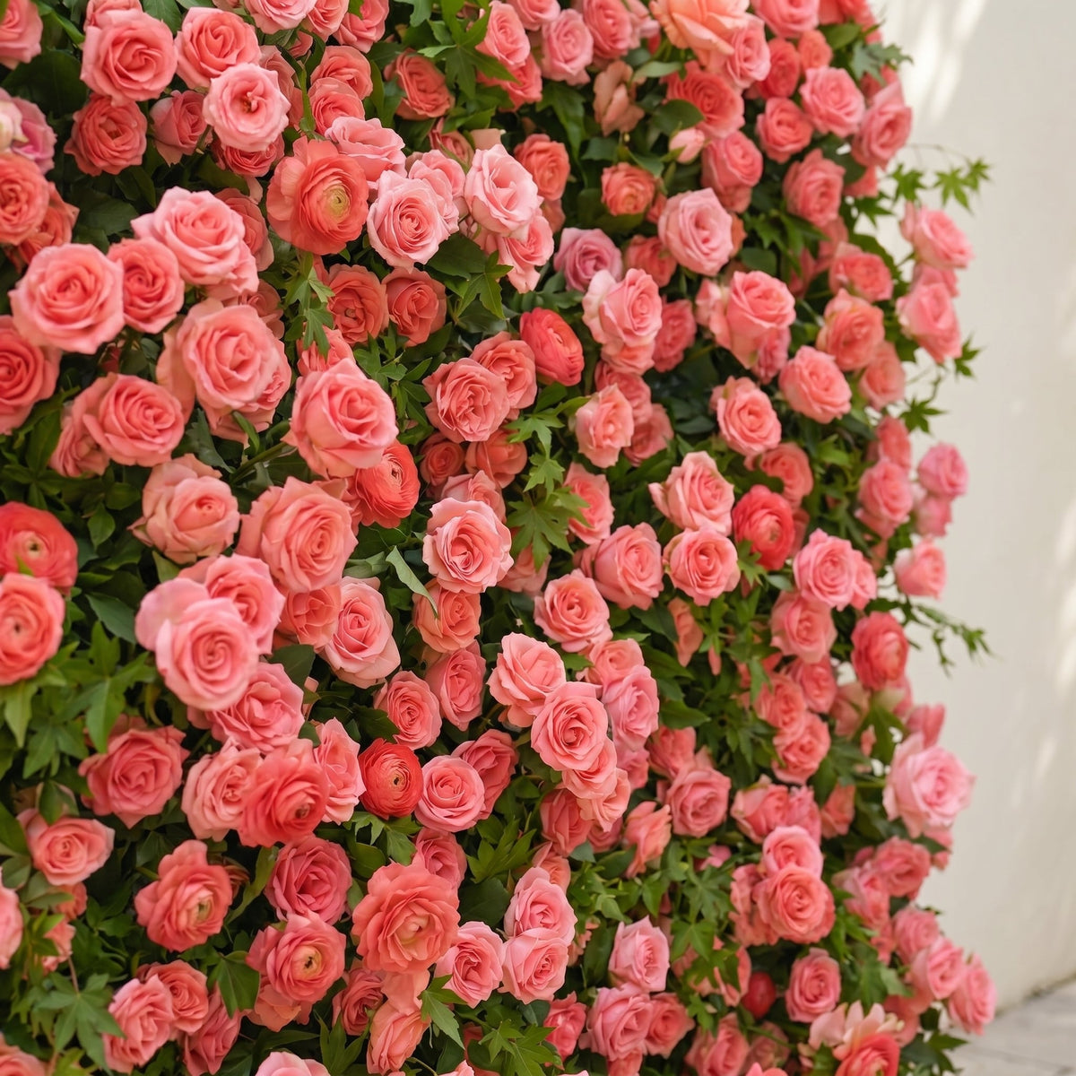 Elvenlena:Premium 5D Bright Coral Floral Wall with Greenery Roll-Up Backdrop for Cheerful Outdoor Garden Events Free Shipping