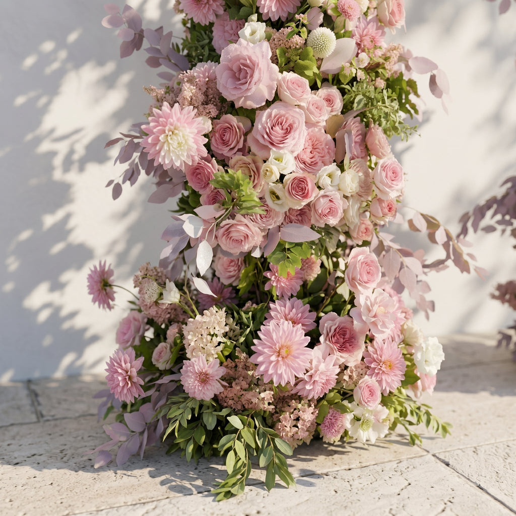 Emberlena: Luxury Muted Purple, Blush Pink & Cream Floral Ground Horn Arch Backdrop Decor Frame Included | Wedding Floral Decor