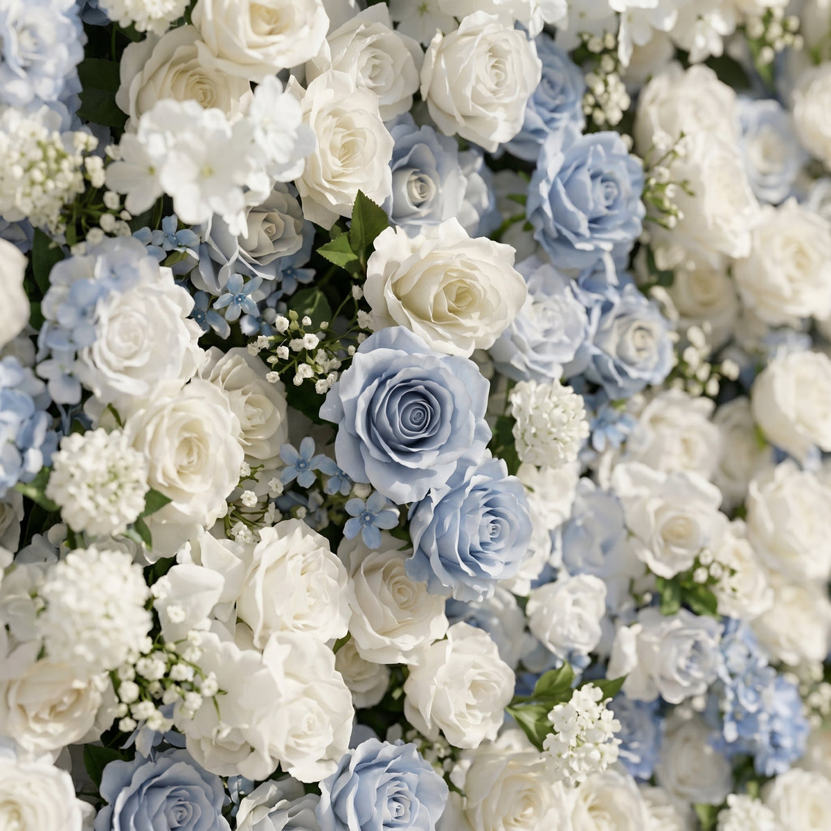 Embermira: Luxury 4D Ice White & Sky Blue Silk Floral Wall Backdrop for Destination Weddings Free Shipping