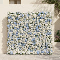 Embermira: Luxury 4D Ice White & Sky Blue Silk Floral Wall Backdrop for Destination Weddings Free Shipping