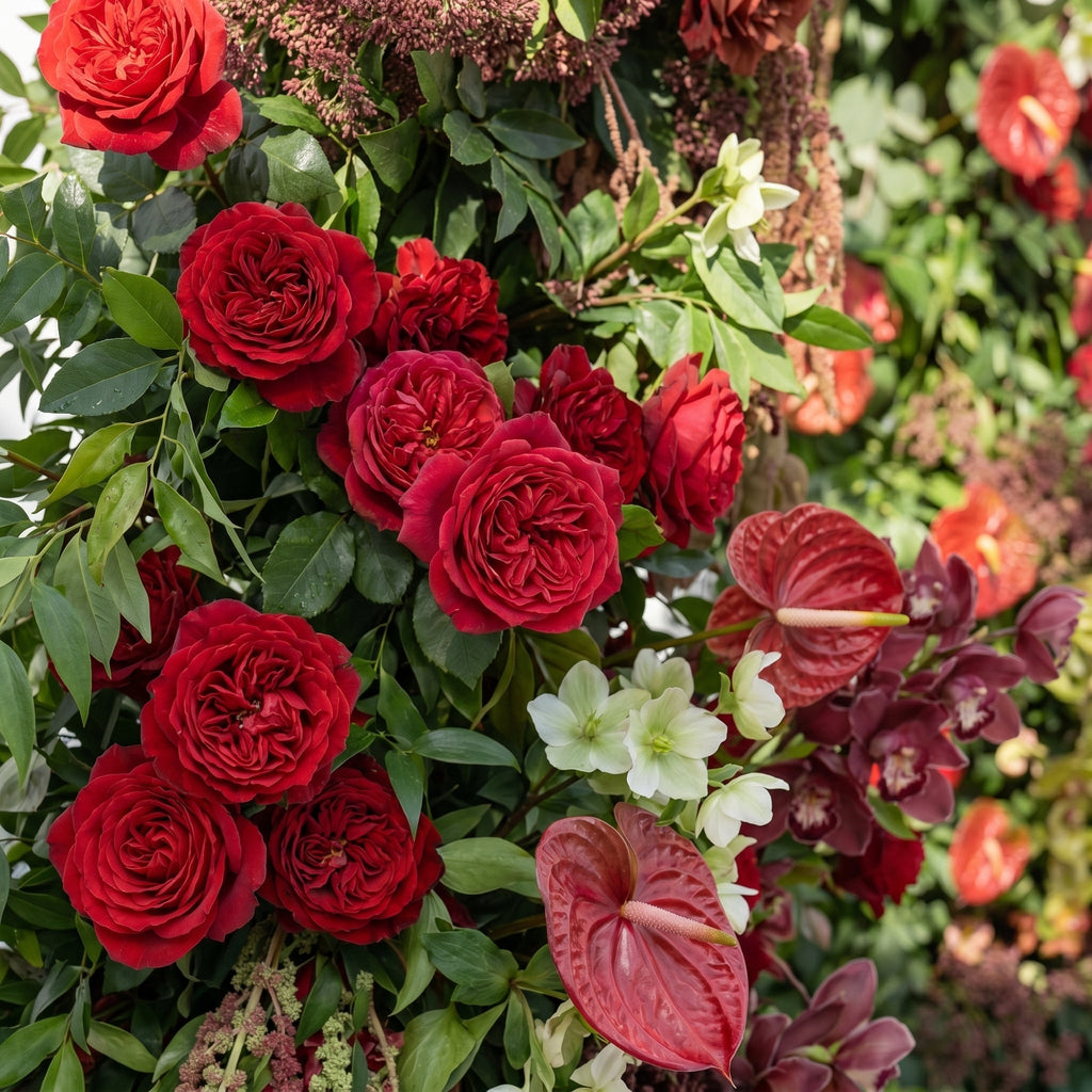 Fiorelle Horn Arch: Luxury Red Roses with natural Greenery Floral Arch for Garden Weddings and Events Decor Incuding Frame | Event Floral Decor