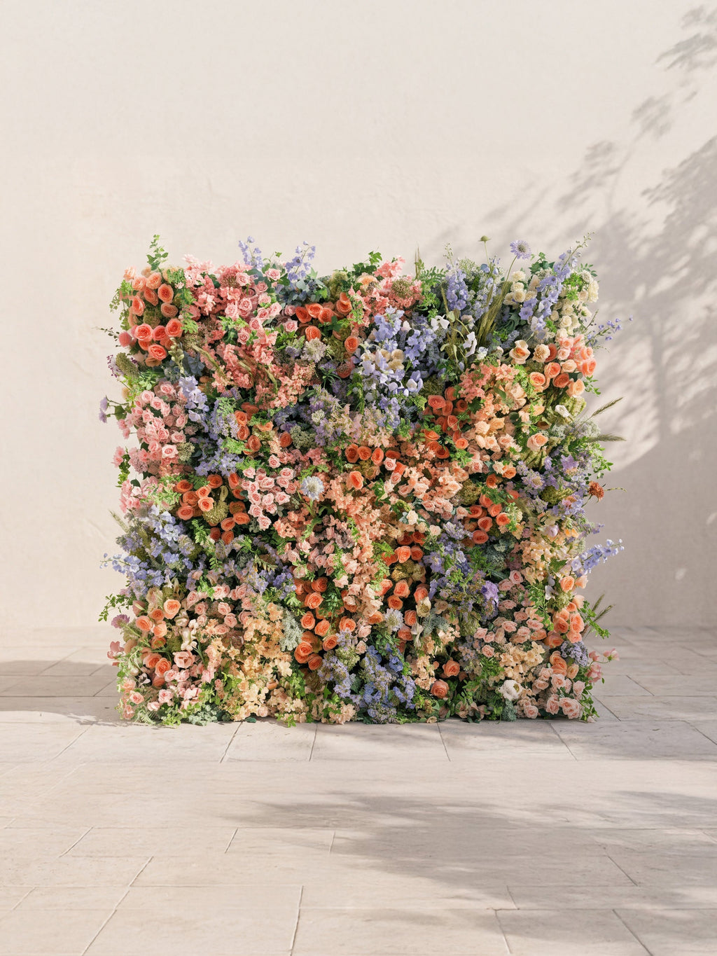 Florlena: 5D Fabric Artificial rolling up curtain flower wall — front view