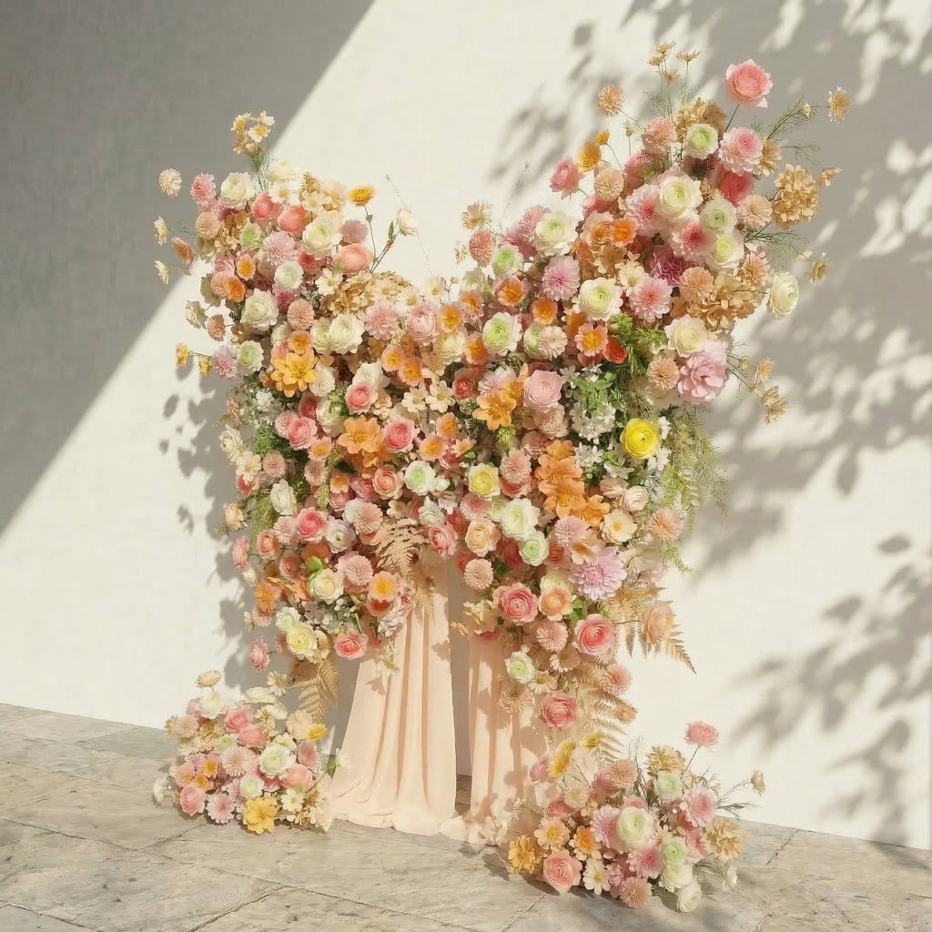 Cirelle: Exquisite Peach & Champagne Butterfly-Shaped Flower Wall Backdrop for Garden Proposals & Weddings Free Shipping