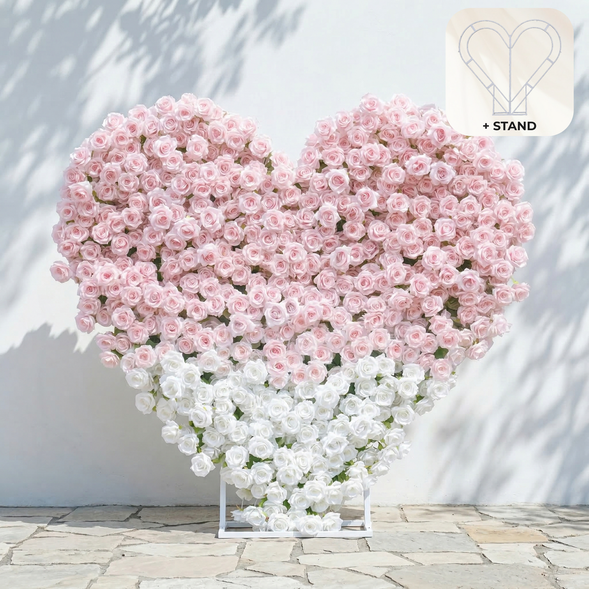 Ismira：3D Dreamy Pink & Ivory Heart-Shaped Aritificial Floral Backdrop for Sweet Proposals & Weddings Free Shipping