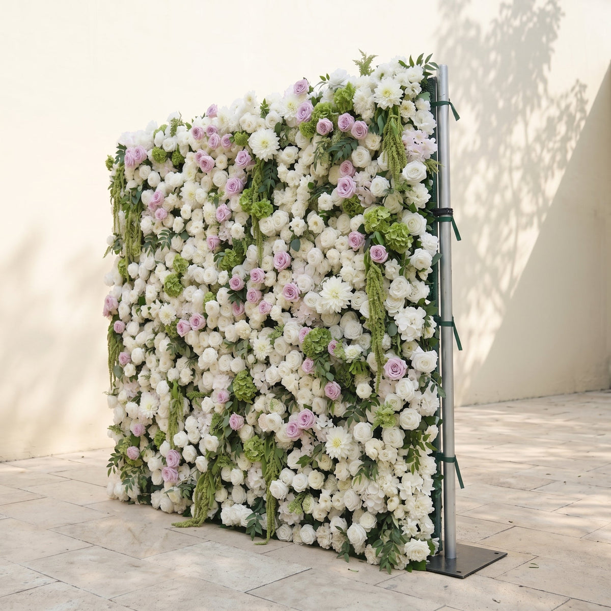Jollyra:5D Blush Lavender Pink & Ivory White Silk Rose Flower Wall Roll-Up Fabric Backdrop with Lush Greenery for Romantic Weddings & Proposals Free Shipping