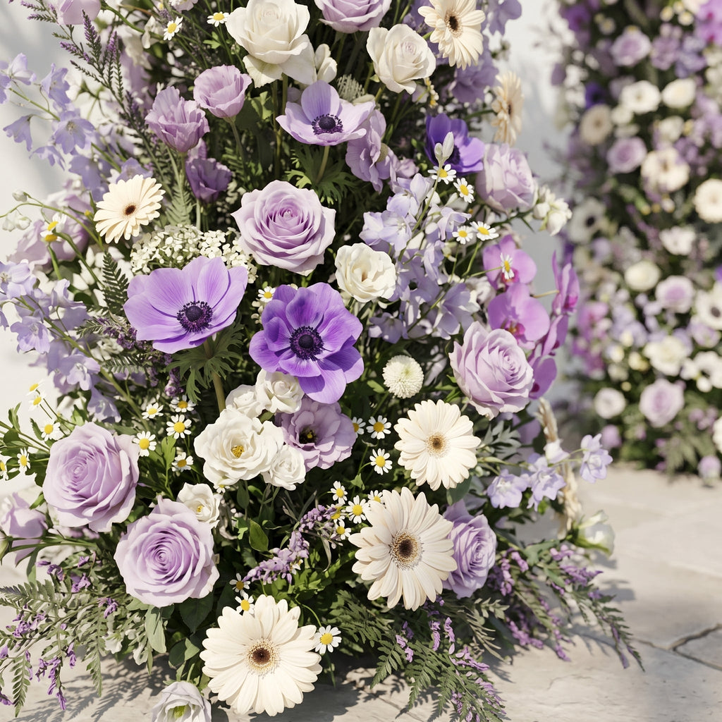 Lumvale floral arch: New Luxury Purple Floral Arch with Purple Roses and White Daisy Floral Arch for Weddings & Events & Events Decor Incuding Frame | Event Floral Decor