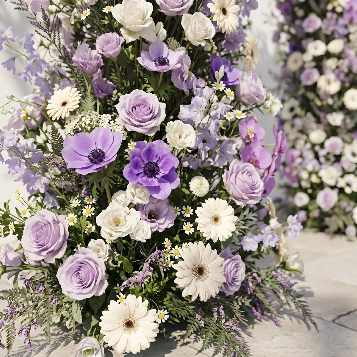 Lumvale floral arch: New Luxury Purple Floral Arch with Purple Roses and White Daisy Floral Arch for Weddings & Events & Events Decor Incuding Frame | Event Floral Decor