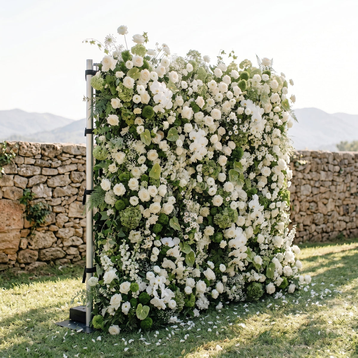 Marellina:5D Green & Ivory White Silk Rose Flower Wall Roll-Up Fabric Backdrop for Romantic Weddings & Proposals Free Shipping