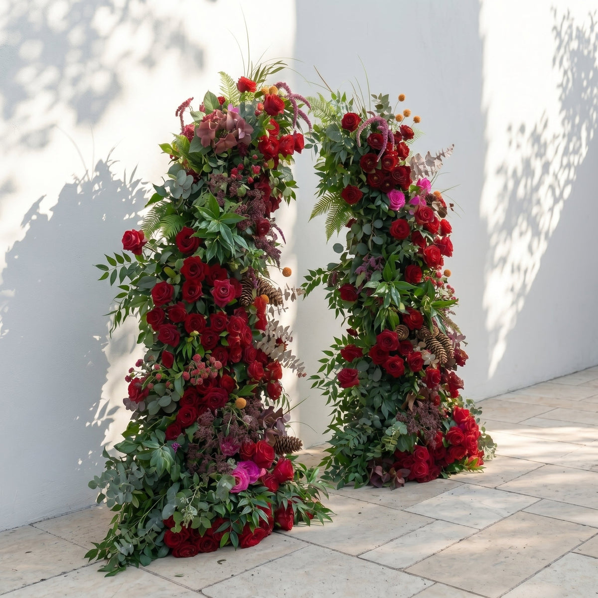 Marellyn Horn Arch: Luxury Floral Arch with Red Roses and Greenery Floral Arch for Garden Weddings & Chrismas Events Decor Incuding Frame | Ceremony & Event Decor