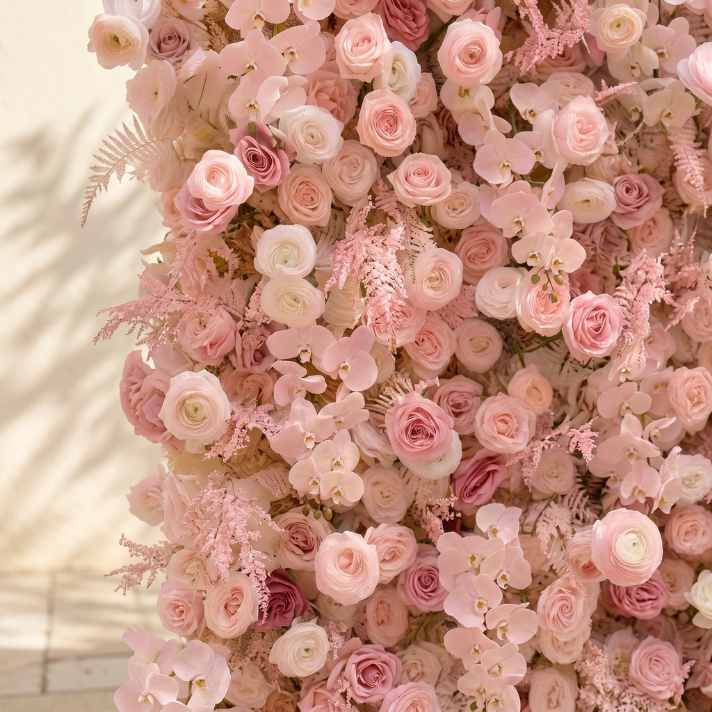 Mirenrose: Luxury 5D All-Blush Pink Silk Floral Wall Roll-Up Fabric Backdrop for Romantic Dream Weddings Free Shipping