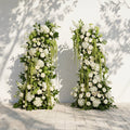 Mirie: Luxury Ivory White & Fresh Green Silk Floral Ground Horn Arch Arrangement with Cascading Amaranthus Greenery for Romantic Minimalist Weddings & Garden Event Decor Frame Included