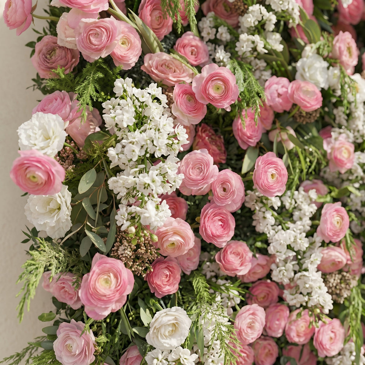 Norenina:5D Soft Blush Pink & Ivory White Silk Rose Flower Wall Roll-Up Fabric Backdrop for Romantic Weddings & Proposals Free Shipping