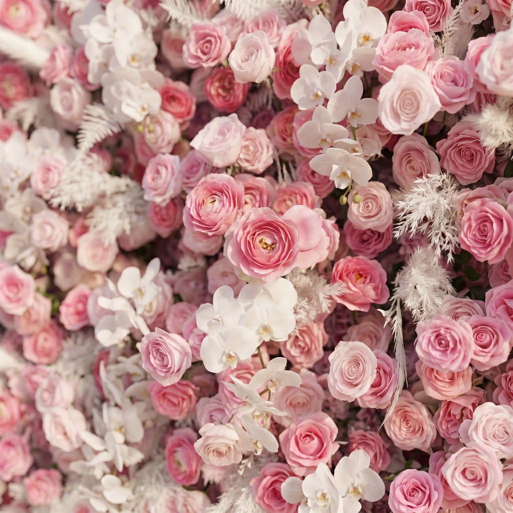 Nylenna:Luxury 5D Ombre Hot Pink & Blush Silk Floral Wall Roll-Up Backdrop for Vibrant Romantic Weddings Free Shipping