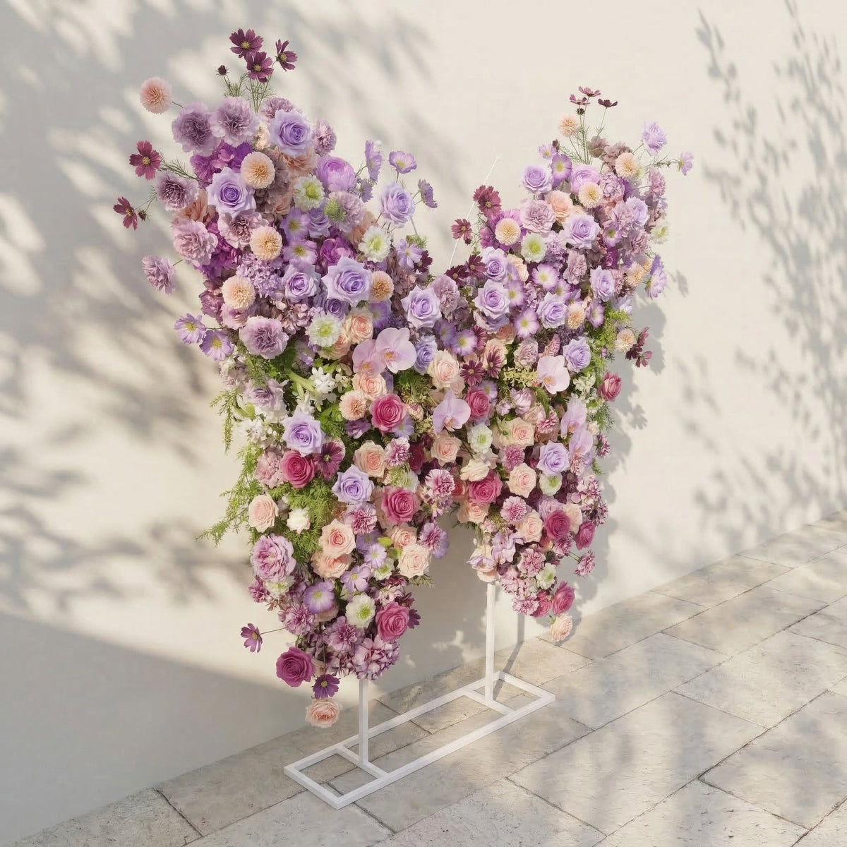 Nyvra: Dreamy Lavender & Purple Butterfly-Shaped Artificial Floral Wall for Garden Wedding & Event Free Shipping