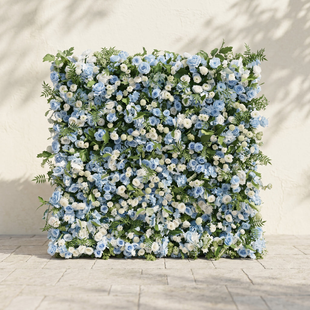 Orelvia:New Luxury 5D Blue&White roses Flower wall with Greenery for Wedding&Event Decor orelvia front