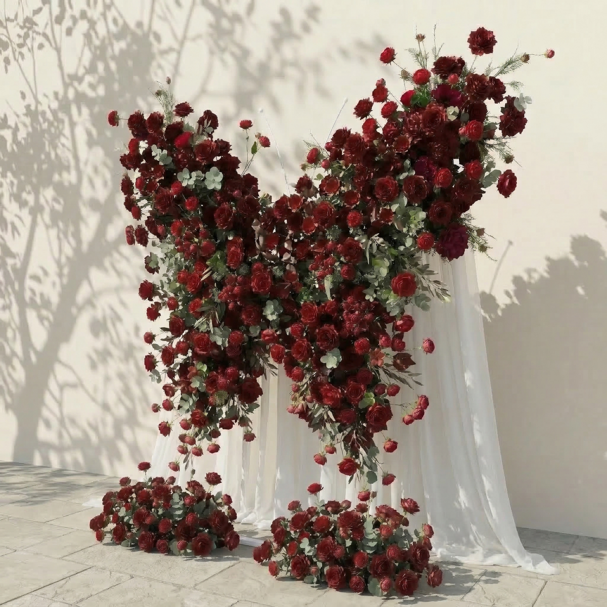Orlisse: Vintage Burgundy Butterfly-Shaped Artificial Floral Wall for Luxury Wedding Decor Free Shipping