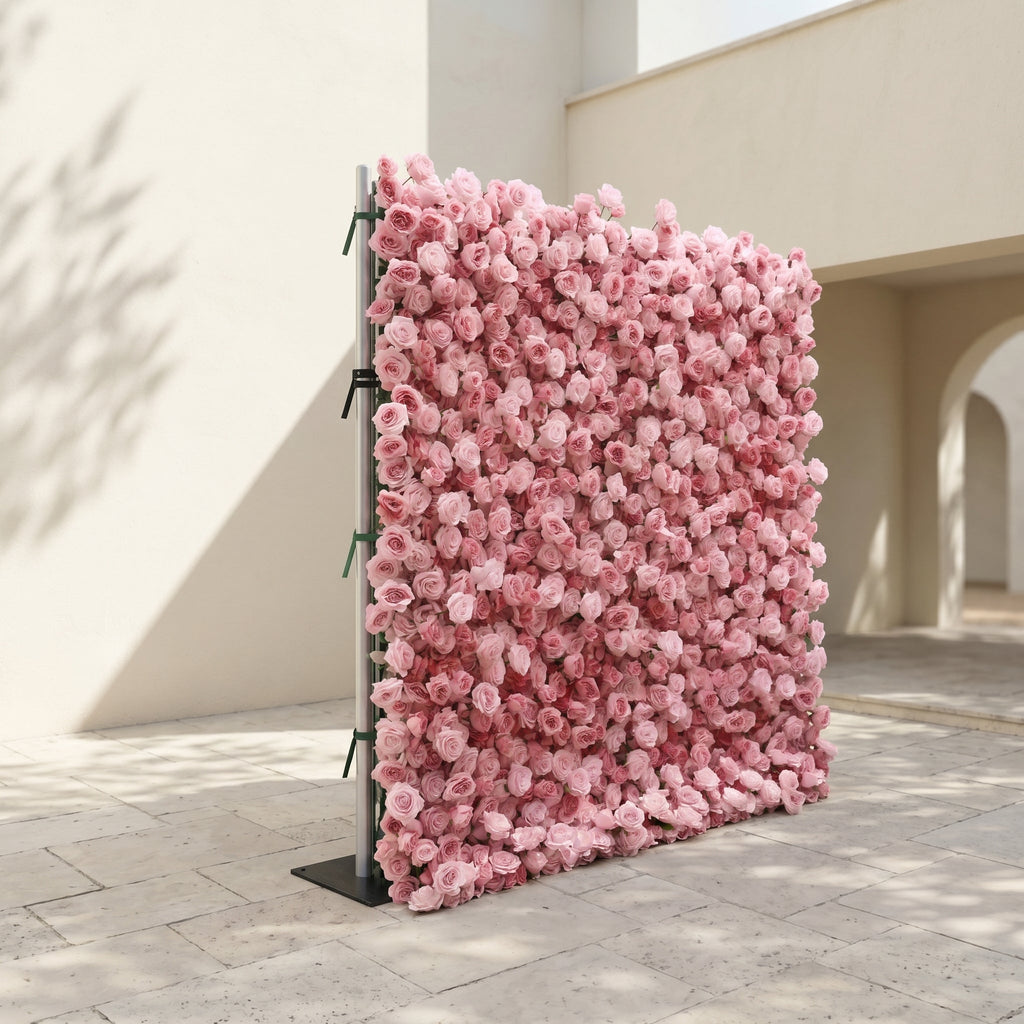 Perira: Luxury 5D Pink Silk Floral Wall Roll-Up Backdrop for Elegant Minimalist Weddings Free Shipping