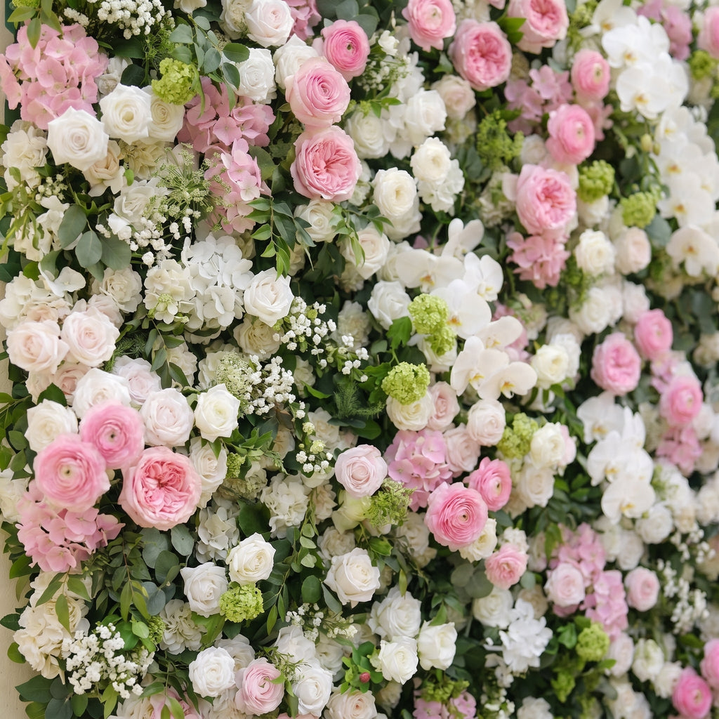 Pervia:5D Blush Pink & Ivory White Silk Rose Flower Wall Roll-Up Fabric Backdrop for Romantic Weddings & Proposals Free Shipping