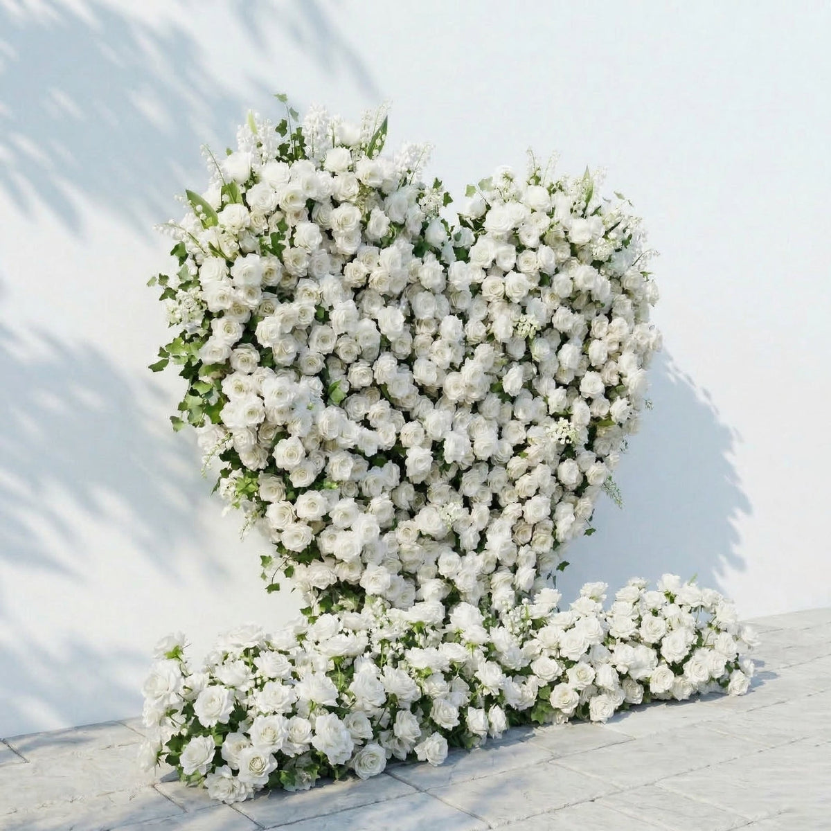Petalya: 3D White Silk Rose Heart Floral Backdrop Decor for Proposal & Anniversary Backdrop Free Shipping